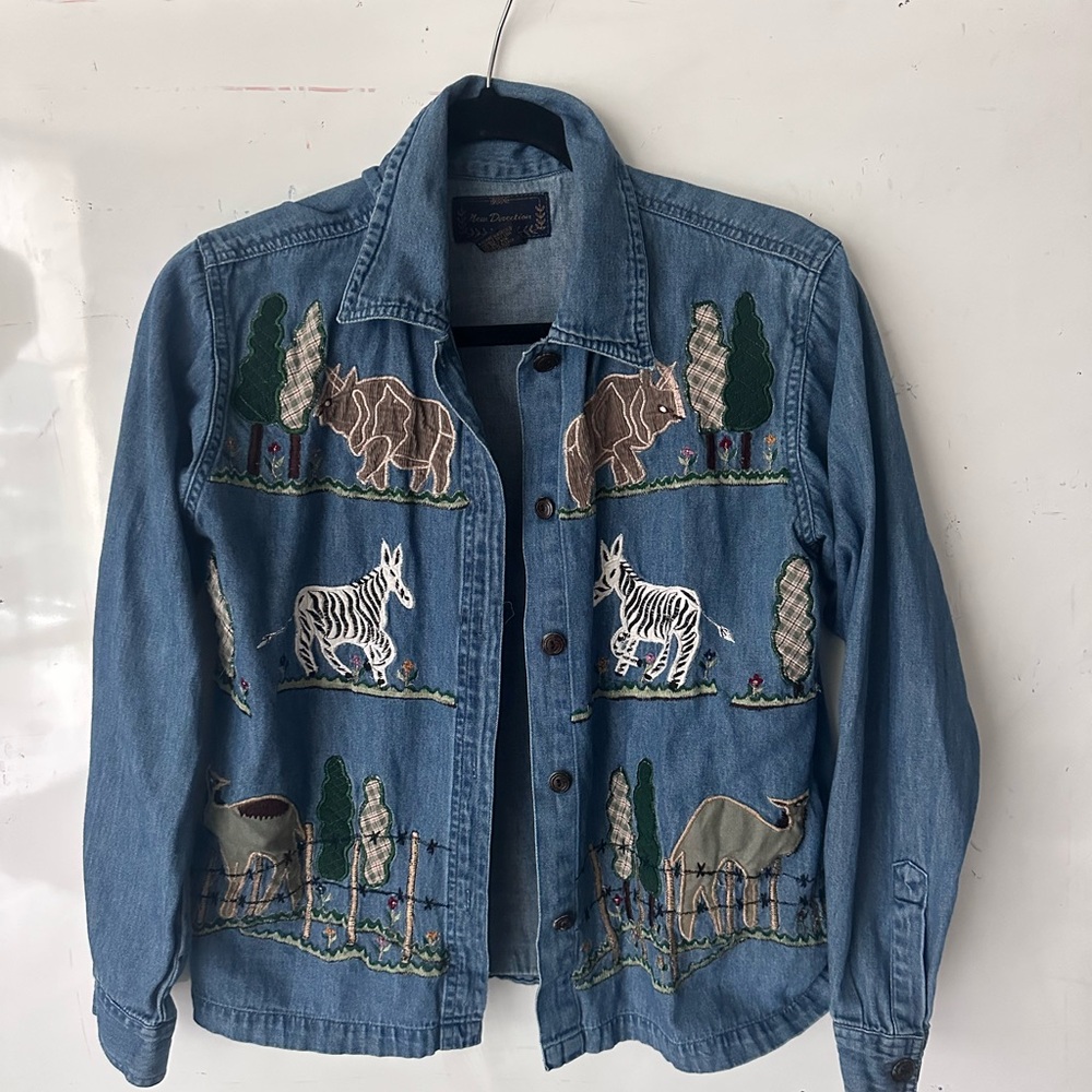 Embroidered Denim Jacket with Animal Design
